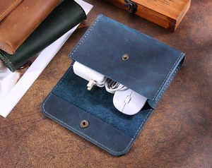 Eco Friendly Leather <b>Cable</b> Organizer Sustainable Cord Holder Wire Management Travel Tech Pouch Factory Wholesale LCO-0024 - Product Image 3