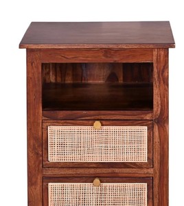 Modern Wood Nightstand With Rattan Weave Drawers 2 Drawer Bedroom Furniture Midcentury Design <b>Storage</b> <b>Side</b> <b>Table</b> - Product Image 6