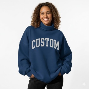 Sudadera de Manga Larga con Cuello Alto de Primera Calidad, Oversize, Bordada, Ecológica, de Poliéster/Algodón, para Mujer, Otoño, Casual - Product Image 1