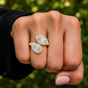 Anillo de Oro Amarillo de 14K con Halo Abierto Toi et Moi, Corte Marquesa y Corte Pera, Diamante Cultivado en Laboratorio DEF VVS, Certificado IGI, Anillo de Boda ODM - Product Image 2