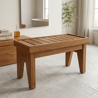 Tabouret de douche moderne en teck, banc de spa étanche pour salle de bain, siège à lattes, repose-pieds d'extérieur pour patio, entièrement assemblé, mobilier en gros