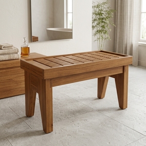 Tabouret de douche moderne en teck, banc de spa étanche pour salle de bain, siège à lattes, repose-pieds d'extérieur pour patio, entièrement assemblé, mobilier en gros - Product Image 4