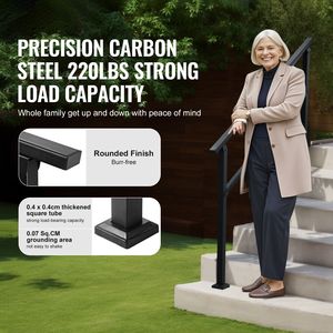 Barre horizontale carrée noire en acier au carbone, kit de rail d'escalier extérieur à 4-5 marches, rails de support, dispositifs d'aide par Sen - Product Image 3