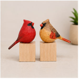 Figurines d'oiseaux cardinaux en bois écologiques faites à la main, artisanat rustique en bois, décoration de table pour salon, 2 pièces - Product Image 6