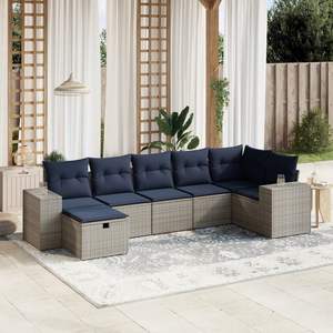 Set di divani da giardino in polyrattan grigio da 7 pezzi con cuscini, mobili da esterno resistenti - Product Image 1