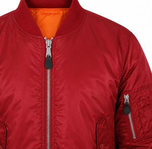 Blouson bomber rouge à manches longues avec fermeture éclair, col montant, en polyester tissé, imperméable, coupe-vent, respirant, léger, effet soie - Product Image 6