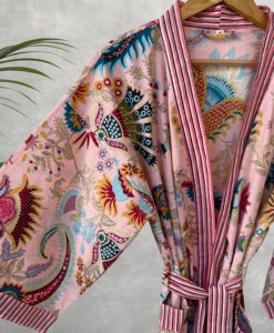 Bata de algodón floral para mujer – Bata tipo kimono suave y transpirable, ropa de descanso de manga larga hasta la rodilla - Product Image 3