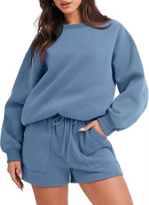 Ensemble tendance pour femmes, sweat-shirt et short, coton molletonné, col montant, tenue élégante en deux pièces, mode streetwear, meilleure qualité - Product Image 3