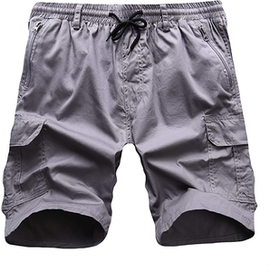 Shorts cargo gris pour homme, séchage rapide, taille à cordon, longueur Bermuda, tissu Oxford décontracté avec poches - Product Image 1