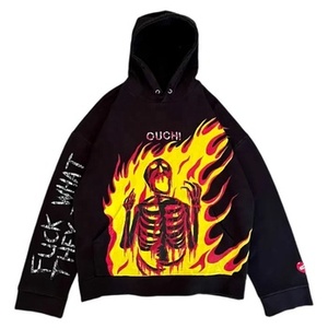 Hoodie lourd sans cordon de serrage, patchwork brodé, design personnalisé, pour hommes, impression sérigraphique, vente en gros - Product Image 1