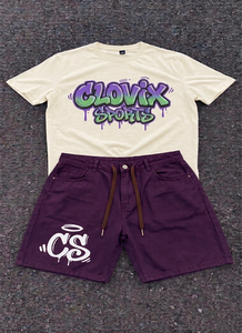 ชุดเซ็ตเสื้อยืดและกางเกงขาสั้น CLOVIX SPORTS รุ่น Heavyweight 2 ชิ้น ทรงปกติ ลายกราฟิก สไตล์สตรีทแวร์ลำลองสำหรับฤดูร้อน ขายส่ง - Product Image 2