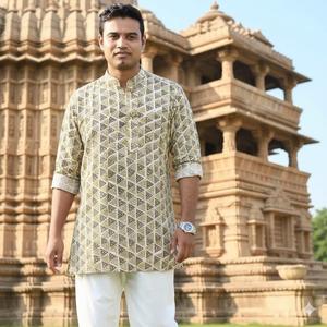 Camisa de algodón para hombre Advik, estilo étnico indio, estampado floral digital, lavable a mano, longitud regular, para bodas de verano, completamente cosida. - Product Image 3