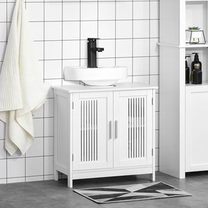 White <b>Pedestal</b> Vanity Organizer 2-Door Under <b>Sink</b> Storage Cabinet for <b>Bathroom</b> Furniture - Product Image 2