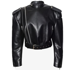 Chaqueta Casual Oversize de Cuero Genuino para Mujer, Estilo Urbano, con Cuello Alto, Cierre de Cremallera e Impermeable - Product Image 3