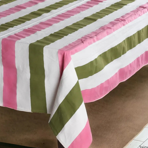 Striped Cotton Linen Rectangular Tablecloth Green White and Pink Washable Dining <b>Table</b> <b>Cover</b> for Home Decor Elegant Style - Product Image 1