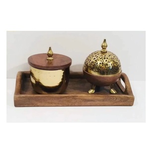 Juego de Incensario de Madera con Bandeja y Detalles de Latón, Juego de Mabkhara de Lujo - Product Image 6