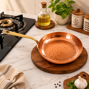 100% Pure Handmade Hammered Copper Frying <b>Pan</b> with Brass Handle, Premium Copper Skillet, Chef Cookware, OEM ODM Wholesale - Product Image 4