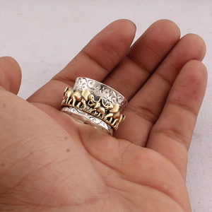 925 Sterling Silver Classic Elephant <b>Spinner</b> <b>Ring</b> Two Tone Anxiety Fidget Jewelry for Party Wholesale - Product Image 1