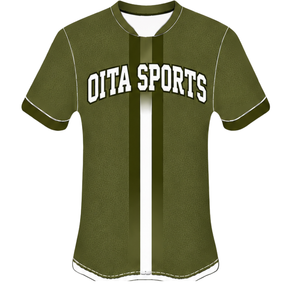 Olive Green <b>White</b> <b>Short</b> <b>Sleeve</b> Sports Jersey Crew Neck Center Stripe Breathable Training Performance Team Baseball Uniform <b>Shirt</b> - Product Image 1