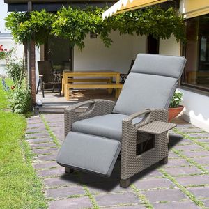 Sedia Reclinabile da Esterno con Tavolino Pieghevole, in Vimini Intrecciato a Mano, Angolo Regolabile, Cuscini Spessi 6,8 cm per Uso in Giardino - Product Image 1