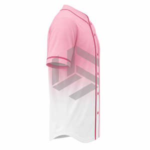 Camiseta de Béisbol Sublimada Personalizada, Talla Grande, Rosa y Blanca, Estampado Geométrico, Cuello en V, Botones, Manga Corta, Unisex, Transpirable, Deportiva - Product Image 6