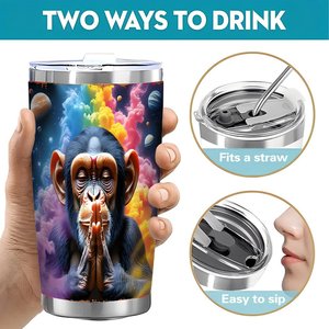 20oz Stainless Steel Tumbler Vacuum <b>Insulated</b> Portable Drink <b>Cup</b> For Travel With Monkey Art Design - Product Image 5