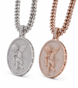 Pendentif Cercle Moissanite Ange Personnalisé Prêt à Porter en Argent Sterling 925 avec Dos Solide de 2,5 Pouces et Sertissage Glacé Bling - Product Image 1