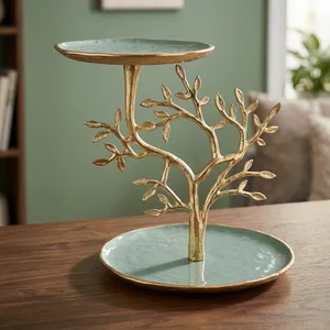 Soporte de Servicio de Dos Niveles con Diseño de Árbol Dorado de Lujo, Bandeja Decorativa para Pasteles, Postres y Aperitivos para el Hogar y Fiestas - Product Image 4