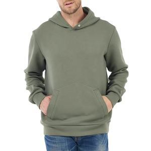 Mens Olive Green Pullover <b>Hoodie</b> <b>Plain</b> Hooded Sweatshirt Casual Long Sleeve Kangaroo Pocket Cotton Blend Streetwear - Product Image 1