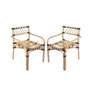 Modern Natural Rattan <b>Armchair</b> with Black Binding Handcrafted Wicker <b>Dining</b> Chair for Minimalist Restaurant Cafe Home - Product Image 3