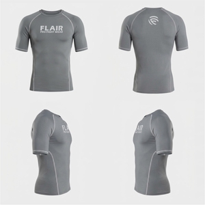 Flair <b>Men's</b> Gray Short Sleeve Compression T-Shirt Slim Fit Quick Dry Sporty O-Neck <b>Base</b> <b>Layer</b> - Product Image 1