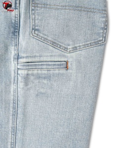 Light Blue Washed <b>Men</b> Straight Denim <b>Jeans</b> 100% Cotton Baggy Fit Casual Mid Waist <b>Jean</b> Pants OEM Service - Product Image 5