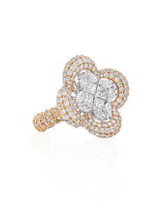 Anillo de Lujo con Diamantes Cultivados en Laboratorio, Diseño Floral, Corte Marquesa y Princesa, Oro 10K 14K 18K, Plata 925 935, para Aniversario o Boda - Product Image 3
