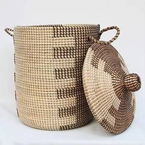 Paniers en jonc de mer et jacinthe d'eau du Vietnam, naturels ou personnalisables, ronds, rectangulaires ou carrés, flexibles, écologiques, pour vêtements - Product Image 1