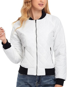 Chaqueta bomber raglán de manga larga acolchada de cuero de piel de oveja para mujer con cremallera transpirable y práctica con bolsillos - Product Image 4