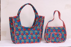 Ensemble de sacs fourre-tout matelassés faits main et pochettes, en coton imprimé indien, sac de voyage esthétique à motif floral avec fermeture éclair, pour l'été et l'automne, trousse de toilette pour femme - Product Image 2