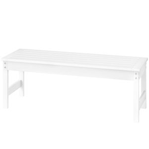 Panca da esterno in HDPE bianco per tutte le stagioni da 47 pollici, senza schienale, con doghe in ferro, per cortile, giardino, portico o parco - Product Image 1