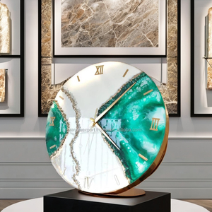 Reloj de pared de resina verde y Blanca hecho a mano Motivity de cuarzo único con función de calendario reloj de resina - Product Image 5