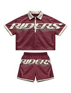 Multi Color Cropped <b>Mesh</b> Jersey Shirt & Shorts <b>Set</b> | Vintage Sporty Streetwear <b>Two</b> <b>Piece</b> <b>Set</b> | OEM Private Label Manufacturer - Product Image 3