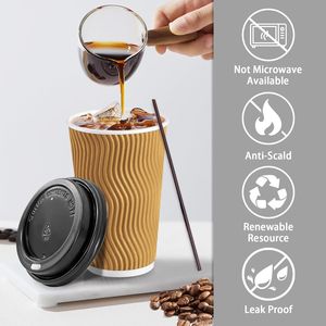 Confezione da 50 Bicchieri da Caffè Usa e Getta Isolati da 16 oz con Coperchi, Bicchieri in Carta Ondulata Resistenti allo Strappo per Asporto, con Cannucce Incluse - Product Image 2