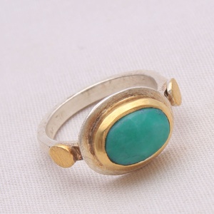 Natural Chrysoprase Oval Cabochon 925 Sterling <b>Silver</b> Gold Plated Statement <b>Ring</b> Wholesale Jewellery Distributor - Product Image 2