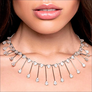 Collar de Gargantilla de Lujo para Mujer, Chapado en Rodio, con Circonitas Cúbicas de Corte Brillante Redondo, Cadena de Serpiente, Joyería para Boda - Product Image 3