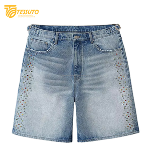 Short de jogging d'été personnalisé pour femmes Short de survêtement avec broderie en détresse Rhinestone droit français éponge coton lavé à l'acide Baggy français - Product Image 4