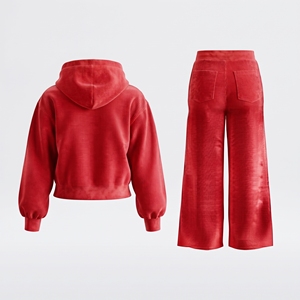 Conjunto de Dos Piezas de Ropa Urbana para Mujer, Sudadera Corta con Capucha y Pantalones Deportivos Acampanados, Logotipo Personalizado, Color Sólido, Manga Larga, Lavado Ácido, Secado Rápido - Product Image 4