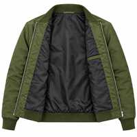 Blouson Bomber en Toile Vert Olive pour Homme, Décontracté, Zippé, Col Montant, Uni, Respirant, Hiver, Logo Frontal, Style Urbain