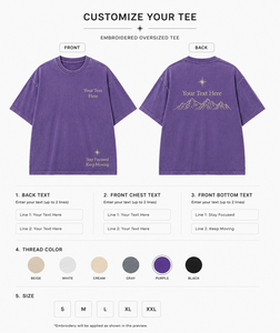 T-shirt surdimensionné brodé personnalisé pour homme, en coton violet, manches courtes, style streetwear décontracté, texte avant et arrière, design personnalisable - Product Image 5