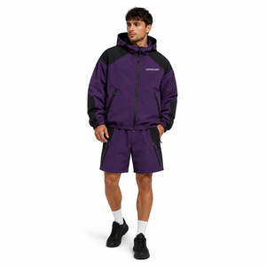 Ensemble coupe-vent réfléchissant pour homme (veste et short) en nylon et polyester, survêtement personnalisable avec logo – Fournisseur en gros - Product Image 1
