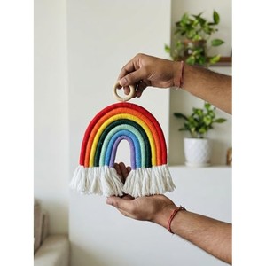 Handcrafted Mango <b>Wood</b> <b>Rainbow</b> Macram Wall Hanging Wholesale India - Product Image 2