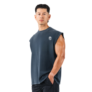 Camiseta sin mangas oversize vintage azul marino para hombre, ideal para gimnasio y entrenamiento, OEM al por mayor - Product Image 2