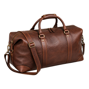 Vintage Genuine PU <b>Leather</b> Weekender <b>Bag</b> Large Capacity Travel Gym Sports Duffel Overnight Weekend Luggage Zipper Closure Men - Product Image 1